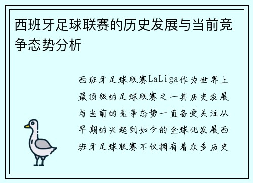 西班牙足球联赛的历史发展与当前竞争态势分析